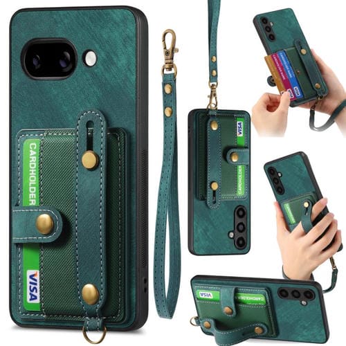 Funda de Cuero Tipo Billetera con Correa Cruzada Retro para Google Pixel 9A (Verde)