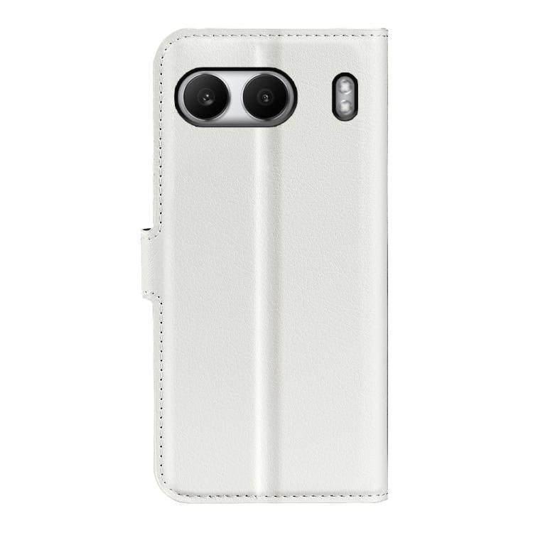Funda de Cuero OnePlus Nord 4 con Tapa Horizontal y Textura de Lichi con Soporte (Blanco)