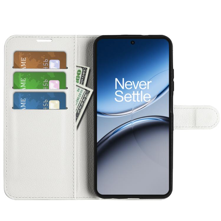 Funda de Cuero OnePlus Nord 4 con Tapa Horizontal y Textura de Lichi con Soporte (Blanco)
