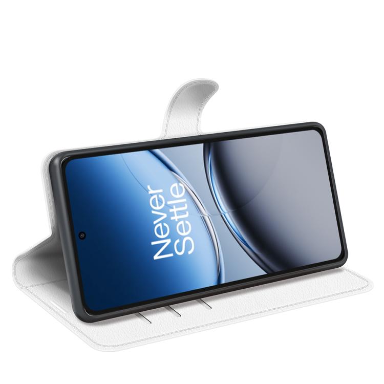 Funda de Cuero OnePlus Nord 4 con Tapa Horizontal y Textura de Lichi con Soporte (Blanco)