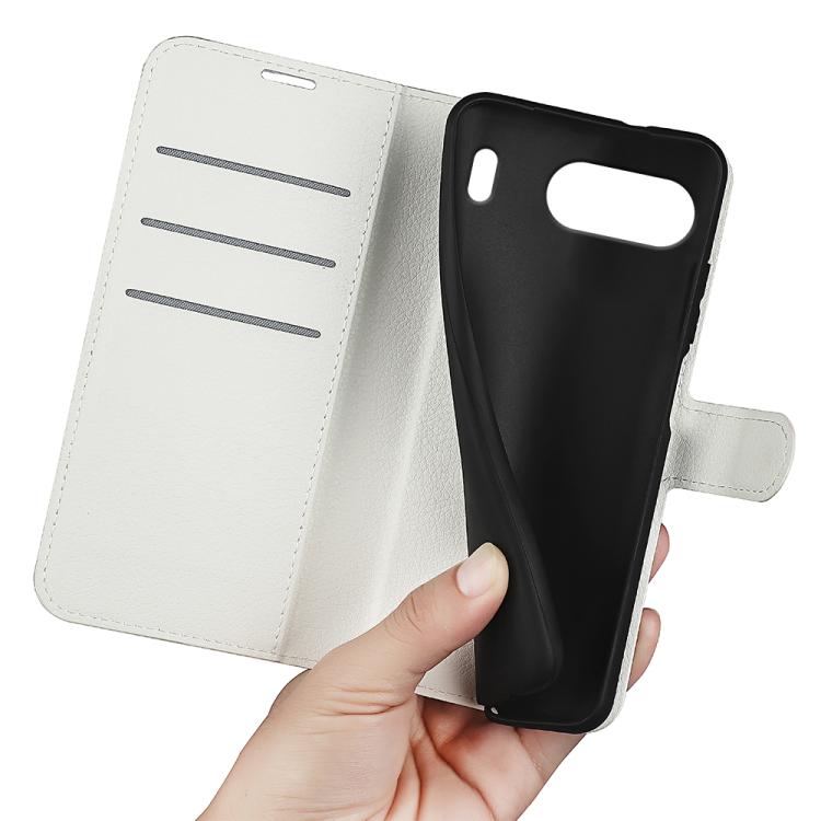 Funda de Cuero OnePlus Nord 4 con Tapa Horizontal y Textura de Lichi con Soporte (Blanco)
