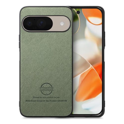 Funda para Teléfono Google Pixel 9/9 Pro Parte Trasera Piel y Tejido de Sarga (Verde)