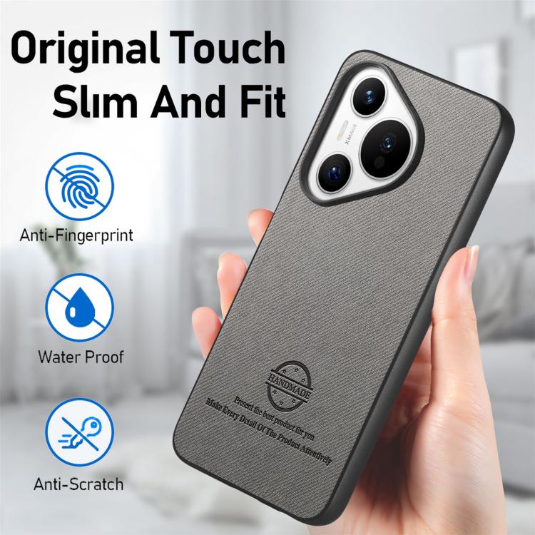 Funda de Piel de Sarga con Parte Trasera de Cuero para Huawei Pura 70 (Gris)