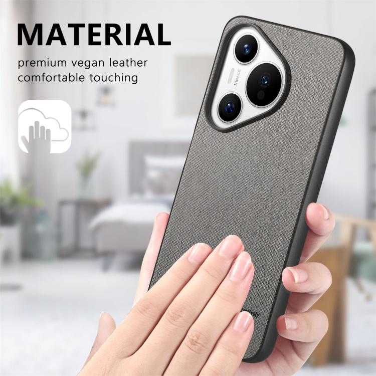 Funda de Piel de Sarga con Parte Trasera de Cuero para Huawei Pura 70 (Gris)