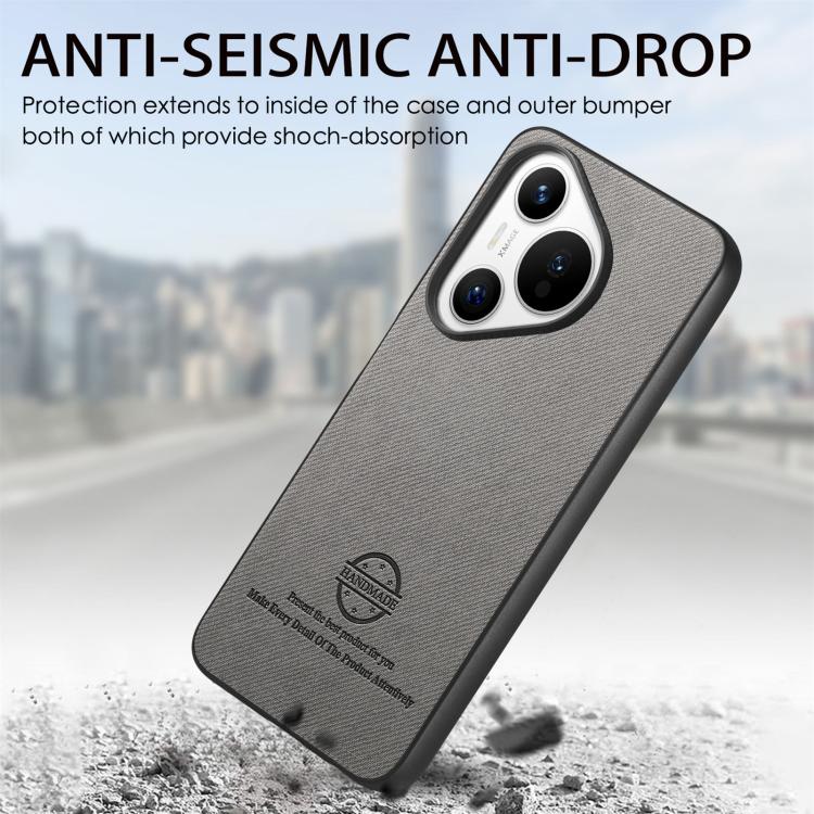 Funda de Piel de Sarga con Parte Trasera de Cuero para Huawei Pura 70 Pro (Gris)