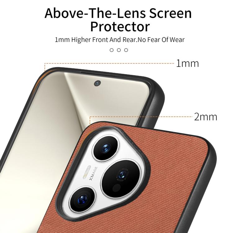 Funda Piel de Sarga con Parte Trasera de Cuero para Huawei Pura 70 Ultra (Marrón)