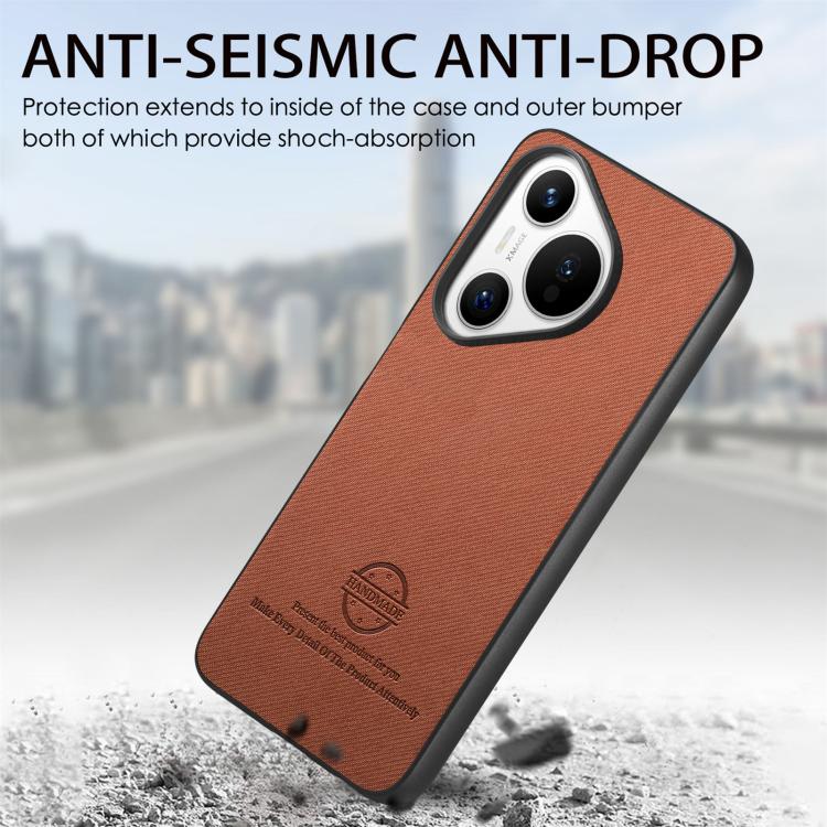 Funda Piel de Sarga con Parte Trasera de Cuero para Huawei Pura 70 Ultra (Marrón)