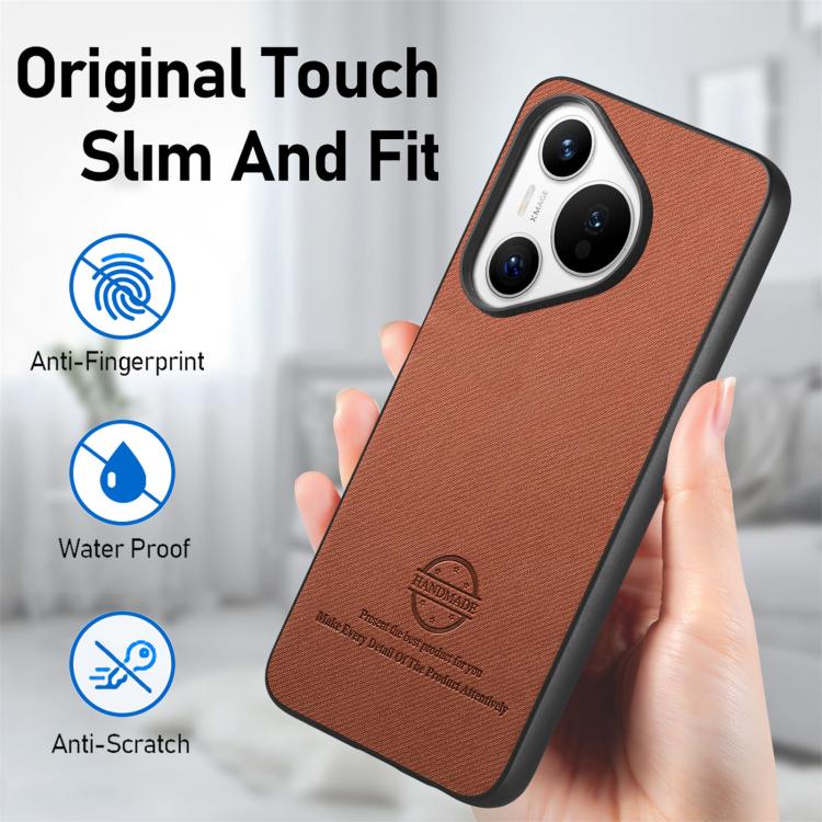Funda Piel de Sarga con Parte Trasera de Cuero para Huawei Pura 70 Ultra (Marrón)
