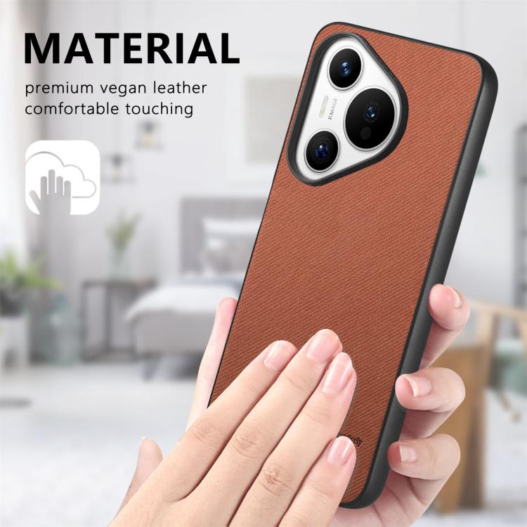 Funda Piel de Sarga con Parte Trasera de Cuero para Huawei Pura 70 Ultra (Marrón)
