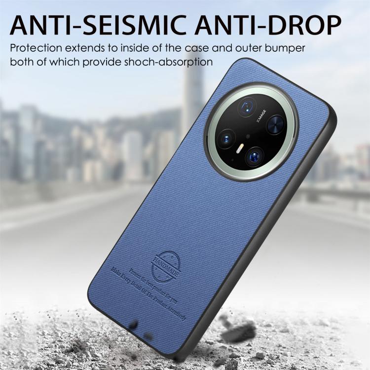 Funda de Piel de Sarga con Parte Trasera de Cuero para Huawei Mate 70 (Azul)
