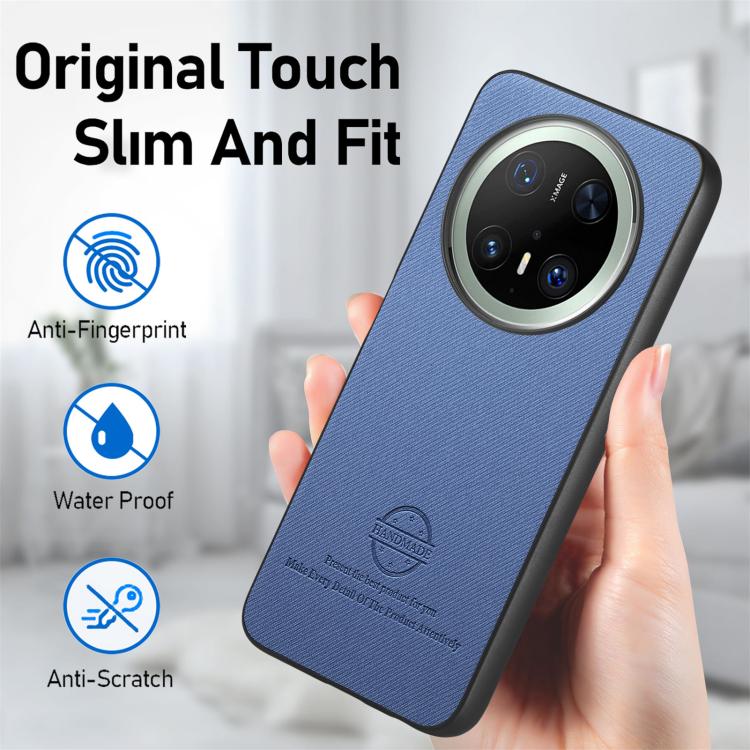 Funda de Piel de Sarga con Parte Trasera de Cuero para Huawei Mate 70 (Azul)