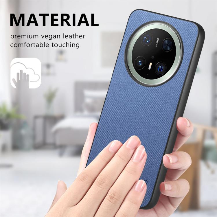 Funda de Piel de Sarga con Parte Trasera de Cuero para Huawei Mate 70 (Azul)