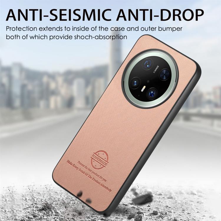 Funda para Teléfono Huawei Mate 70 con Parte Trasera de Piel y Tejido de Sarga (Rosa)
