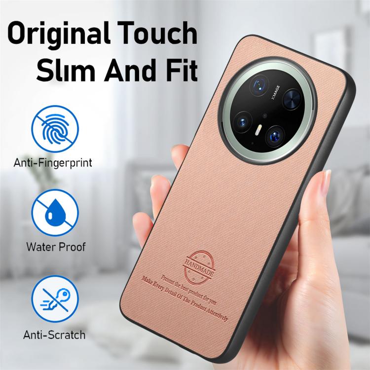 Funda para Teléfono Huawei Mate 70 con Parte Trasera de Piel y Tejido de Sarga (Rosa)