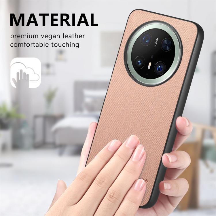 Funda para Teléfono Huawei Mate 70 con Parte Trasera de Piel y Tejido de Sarga (Rosa)