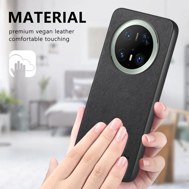 Funda de Piel de Sarga con Parte Trasera de Cuero para Huawei Mate 70 Pro+ (Negra)