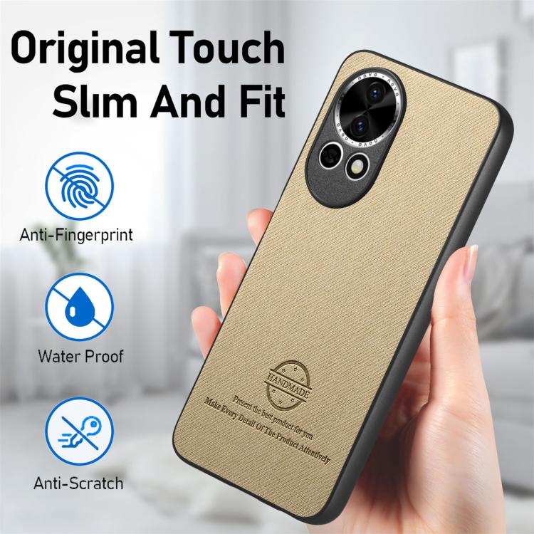 Funda para Teléfono Huawei Nova 13 con Parte Trasera de Piel y Tejido de Sarga (Caqui)