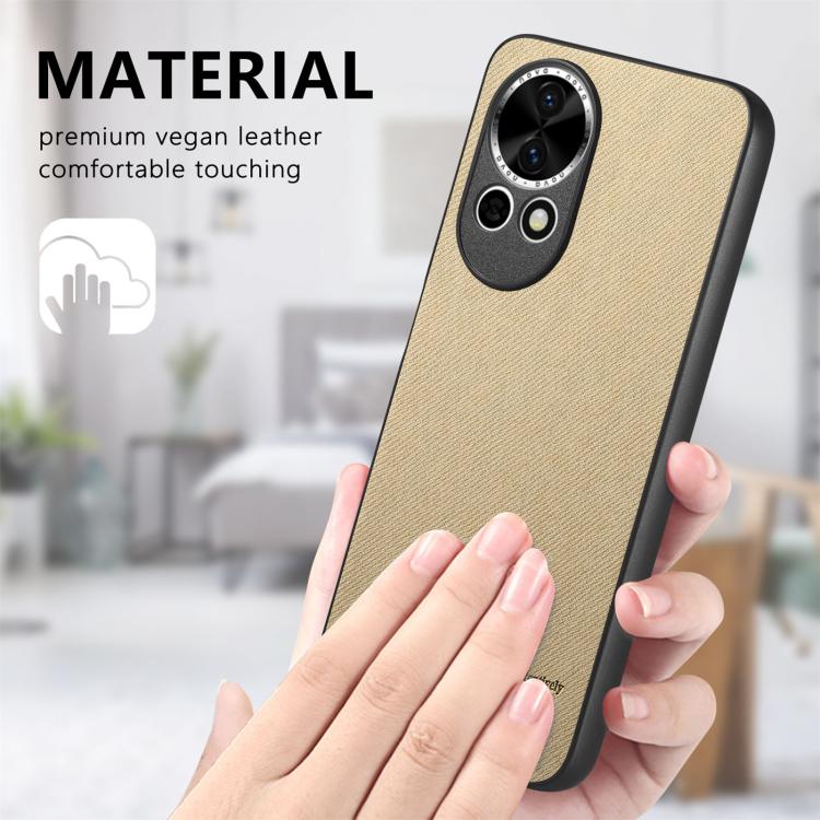 Funda para Teléfono Huawei Nova 13 con Parte Trasera de Piel y Tejido de Sarga (Caqui)