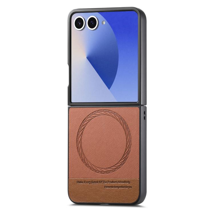 Funda magnética de piel de sarga para Samsung Galaxy Z Flip7 5G (marrón)