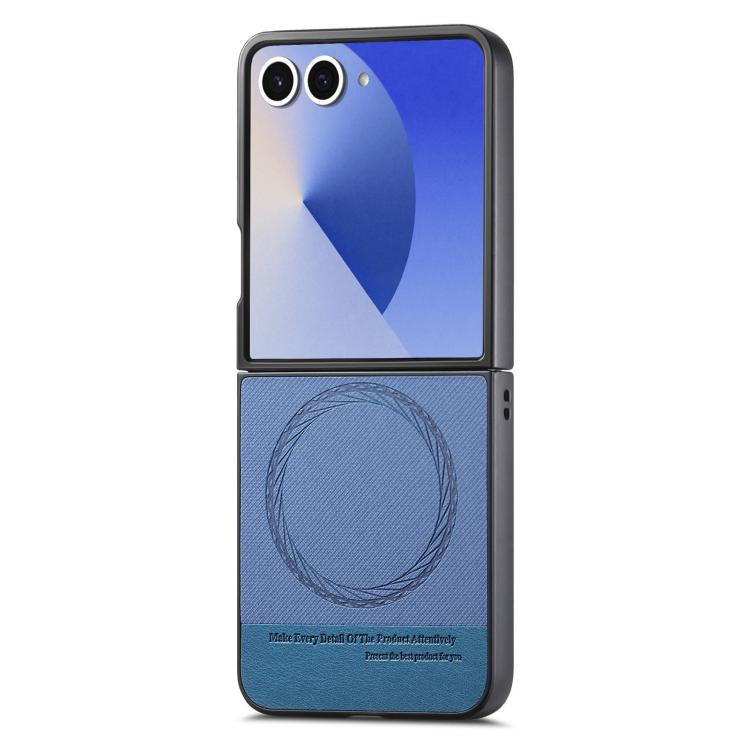 Funda magnética de piel de sarga para Samsung Galaxy Z Flip7 5G (azul)