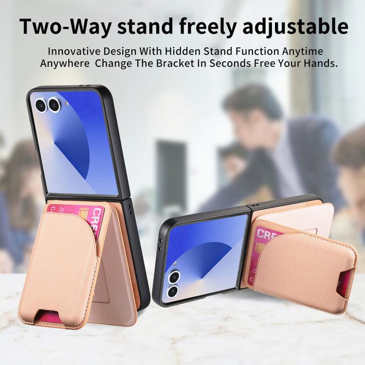 Funda magnética para Samsung Galaxy Z Flip7 5G, de piel y sarga, con tarjetero (rosa)