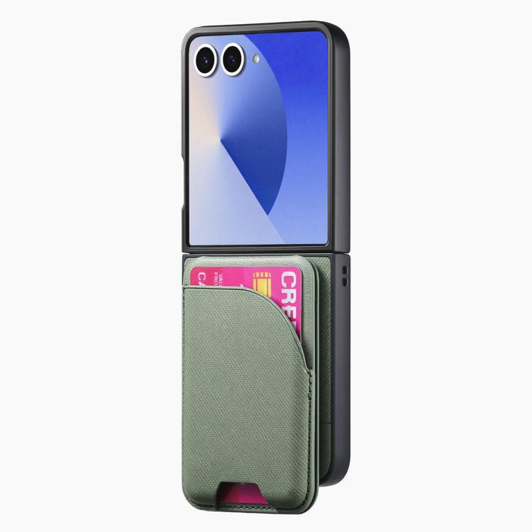 Funda magnética para Samsung Galaxy Z Flip7 5G, de piel y sarga, con tarjetero (verde)