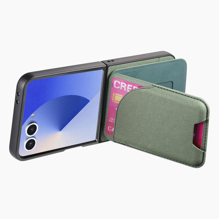 Funda magnética para Samsung Galaxy Z Flip7 5G, de piel y sarga, con tarjetero (verde)
