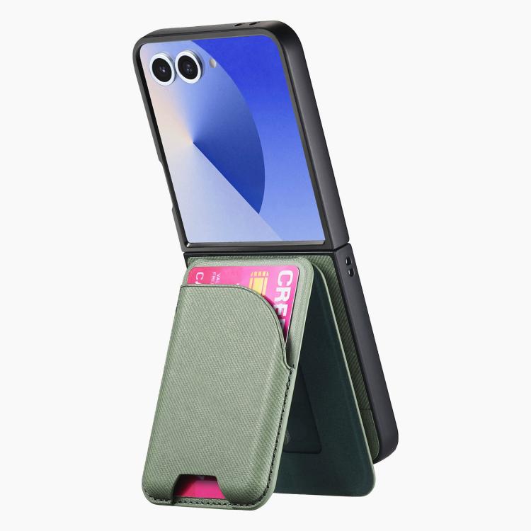 Funda magnética para Samsung Galaxy Z Flip7 5G, de piel y sarga, con tarjetero (verde)