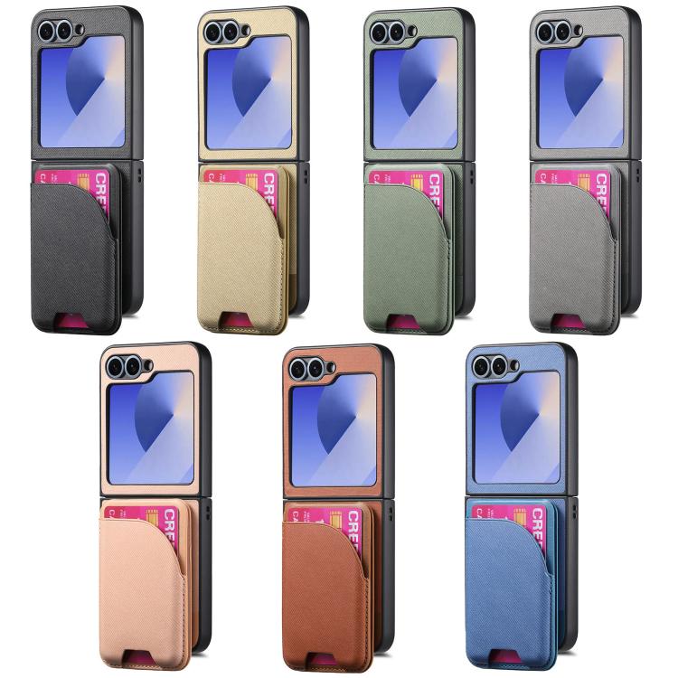 Funda magnética para Samsung Galaxy Z Flip7 5G, de piel y sarga, con tarjetero (marrón)