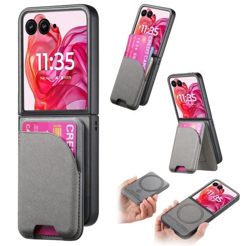 Funda Magnética Motorola Razr 50 Ultra de Tela Sarga y Cuero con Tarjetero (Gris)