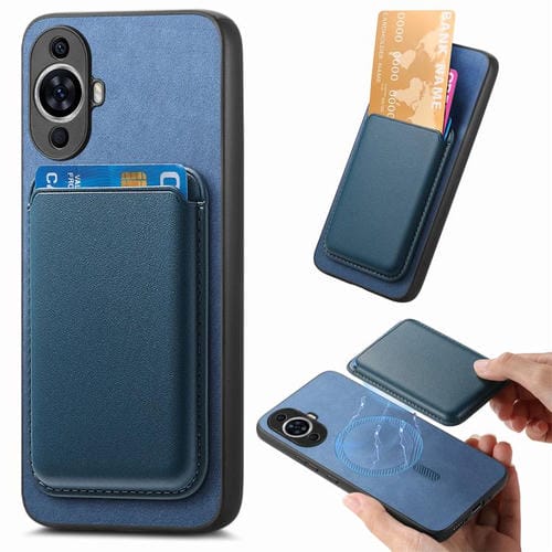 Funda Trasera PU con Tarjetero Magsafe para Huawei Nova 12 (Azul)