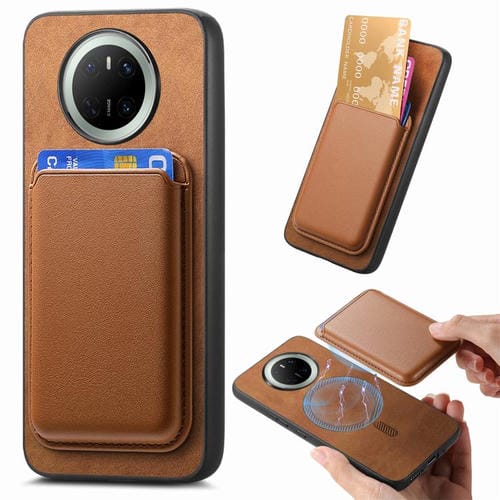 Funda Trasera de PU con Tarjetero Magsafe para Huawei Mate 70 Pro (Marrón)