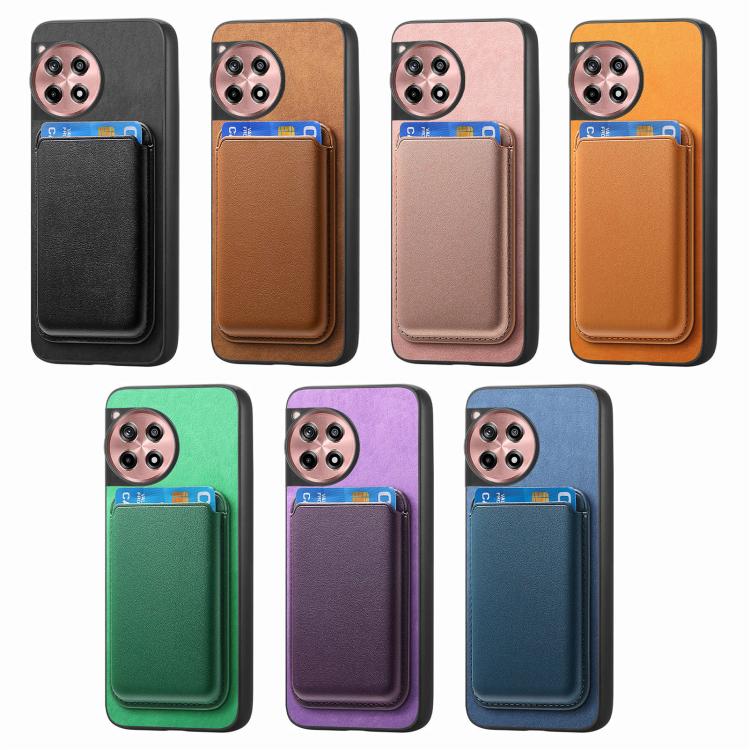 Funda Trasera PU con Tarjetero Magsafe Retro para OnePlus 13 (Negra)