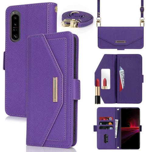 Funda de Cuero Textura Cruzada con Cordón para Sony Xperia 1 III (Morado)