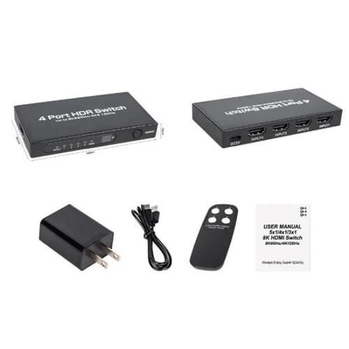 Adaptador HDMI Q8-4 4X1 con Control Remoto HDMI 2.1 8K 60Hz para Cine en Casa y Juegos (Enchufe EE.UU)