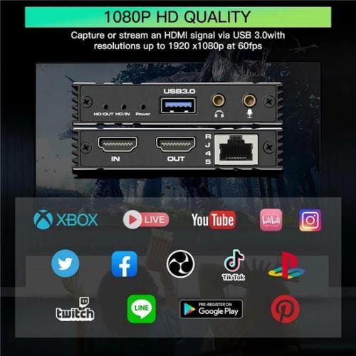 Adaptador de Salida de Bucle Ethernet Gigabit USB 3.0 C9 y Tarjeta de Captura de Video HDMI 4K 60 Hz