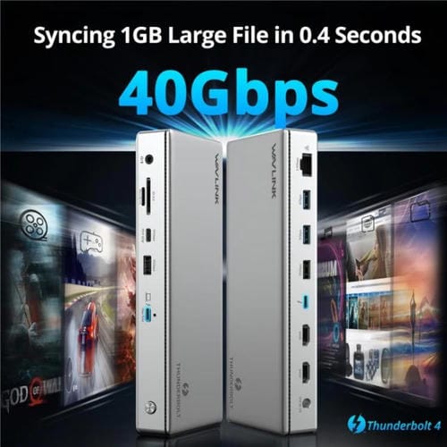 Estación de Acoplamiento Wavlink Utd45 96 W Thunderbolt 4 Concentrador 13 En 1 para Pantallas 8K/4K (Enchufe Australiano)