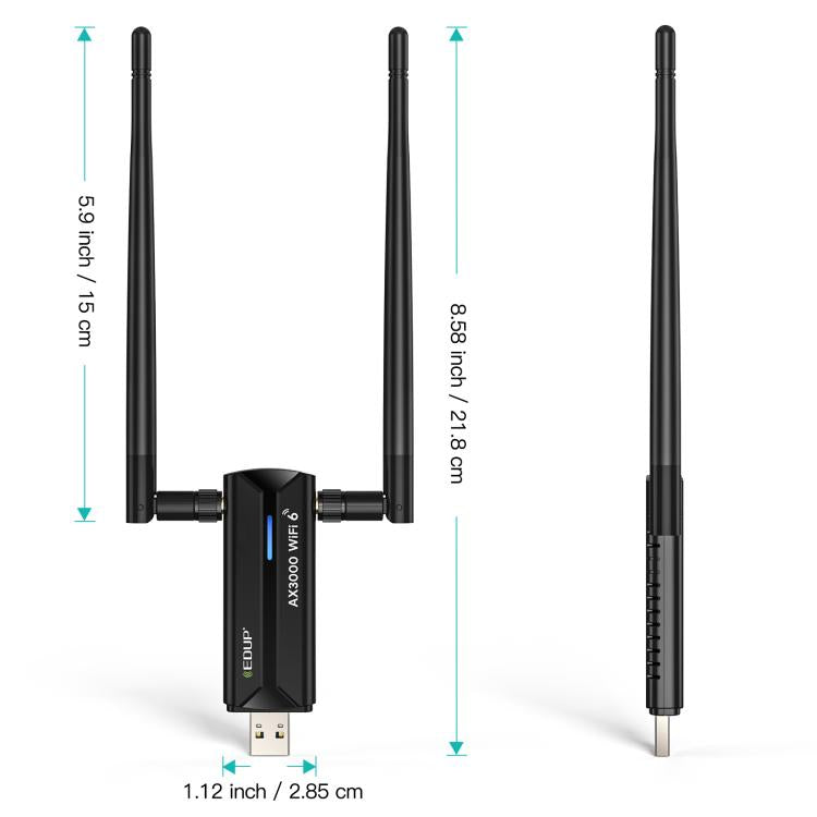 Adaptador Inalámbrico USB 3.0 Edup Ep-Ax1672 Ax3000 WIFI 6E 802.11G 2,4 GHz 5 GHz 6 GHz Chipset Mt7621Au