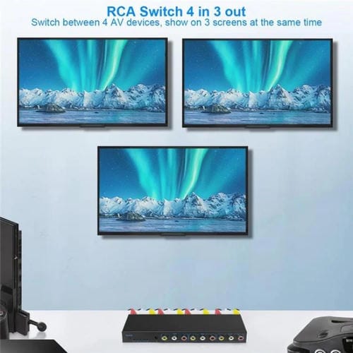 Conmutador AV Compuesto RCA 4 Entradas 3 Salidas Caja Divisora Señal Audio Vídeo Enchufe Europeo