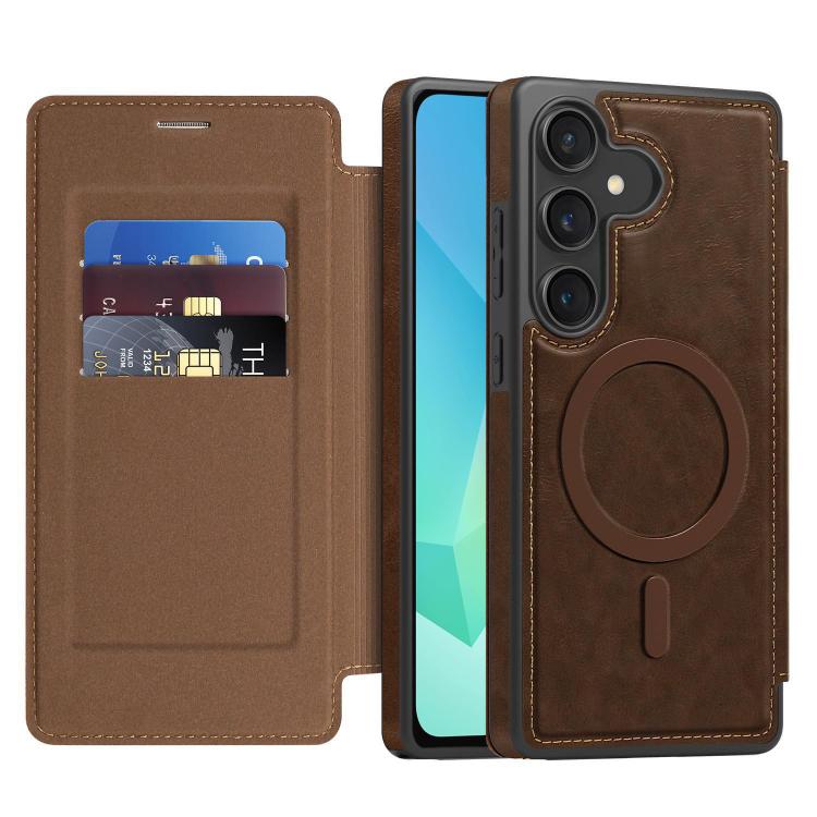 Funda de cuero Linton MagSafe para Samsung Galaxy A16 5G (café)