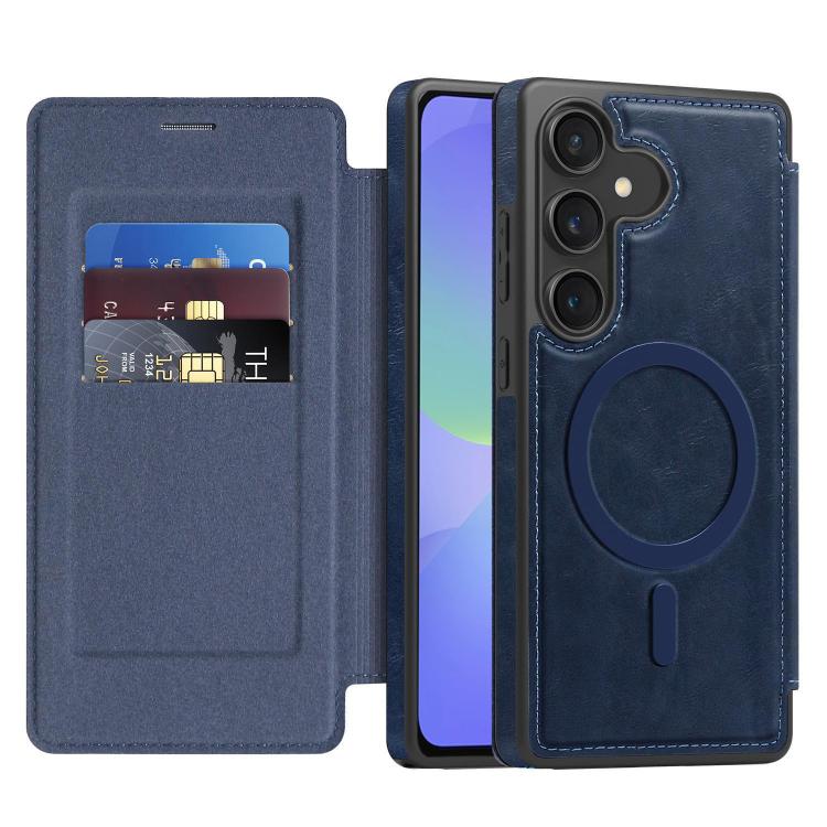 Funda de cuero Linton MagSafe para Samsung Galaxy A36 5G (azul)