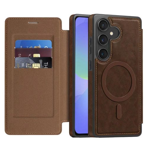 Funda de cuero Linton MagSafe para Samsung Galaxy A36 5G (café)