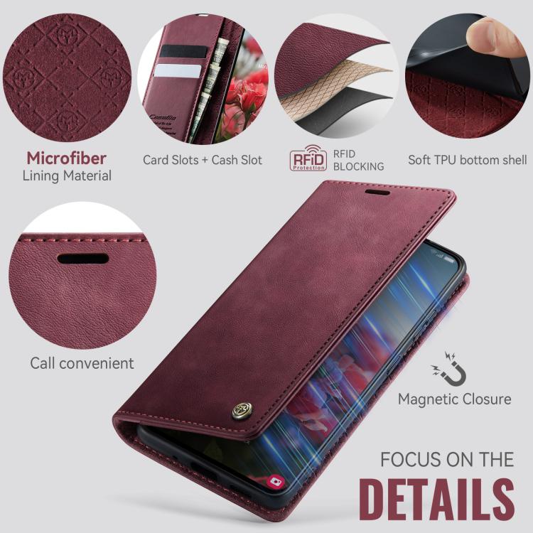 Funda CaseMe 033 para Samsung Galaxy S21 5G, forro de piel de becerro, microfibra, con bloqueo RFID (roja)
