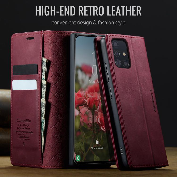 Funda para Samsung Galaxy A51 CaseMe 033 con forro de piel de becerro, microfibra y bloqueo RFID (roja)