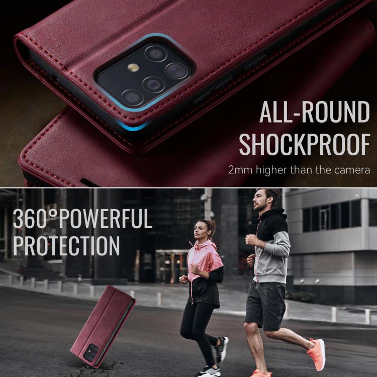 Funda para Samsung Galaxy A51 CaseMe 033 con forro de piel de becerro, microfibra y bloqueo RFID (roja)