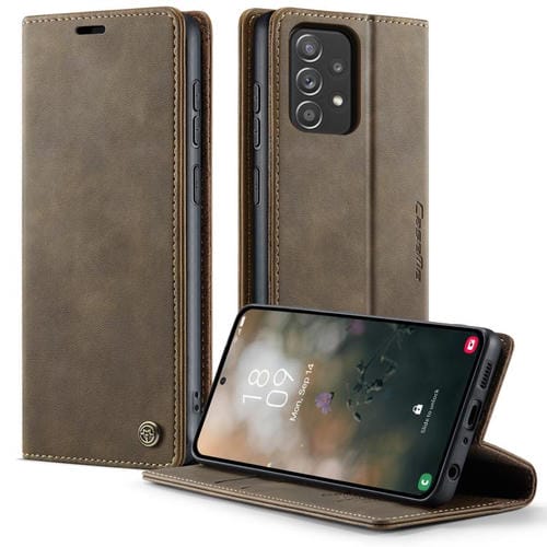 Funda CaseMe 033 para Samsung Galaxy A52/A52S 5G, forro de piel de becerro, microfibra, con bloqueo RFID (café)