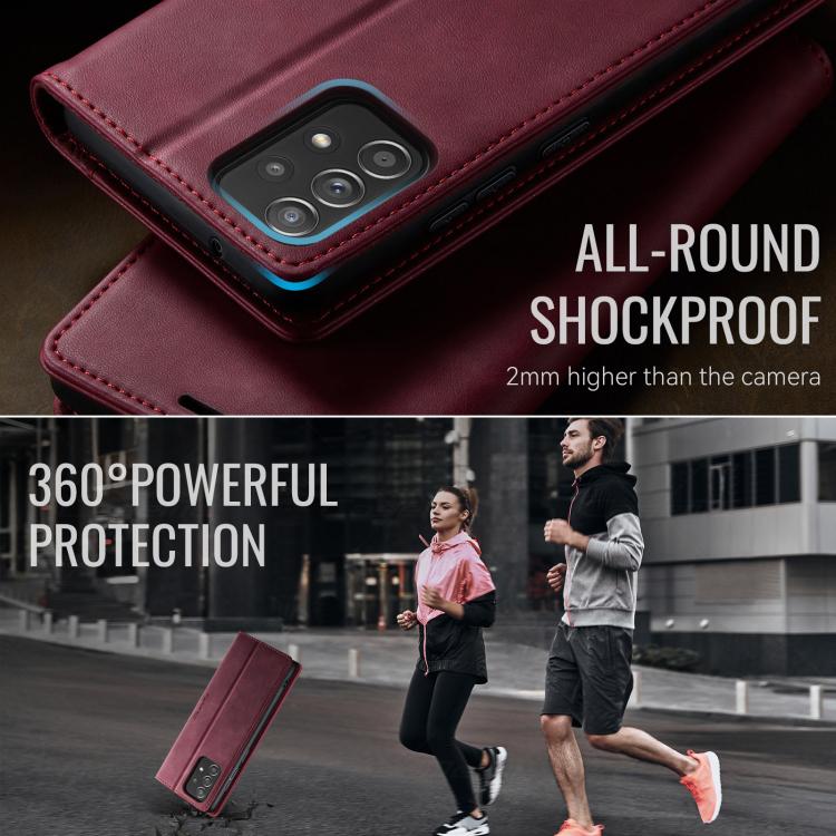 Funda CaseMe 033 para Samsung Galaxy A52/A52S 5G, forro de piel de becerro, microfibra, con bloqueo RFID (roja)