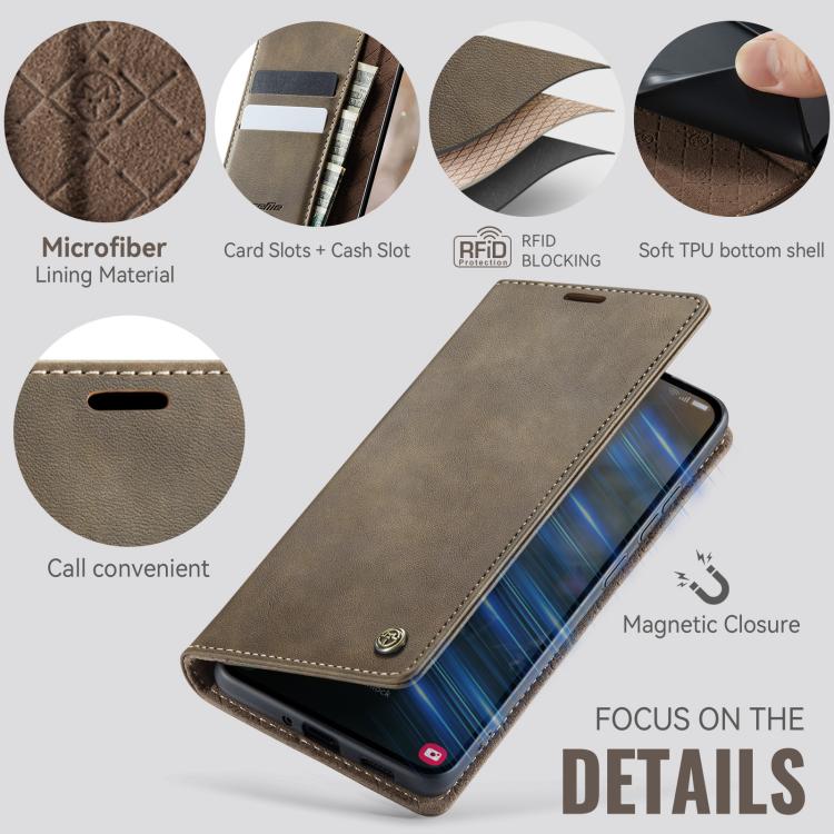 Funda para Samsung Galaxy A53 CaseMe 033 con forro de piel de becerro, microfibra y bloqueo RFID (café)