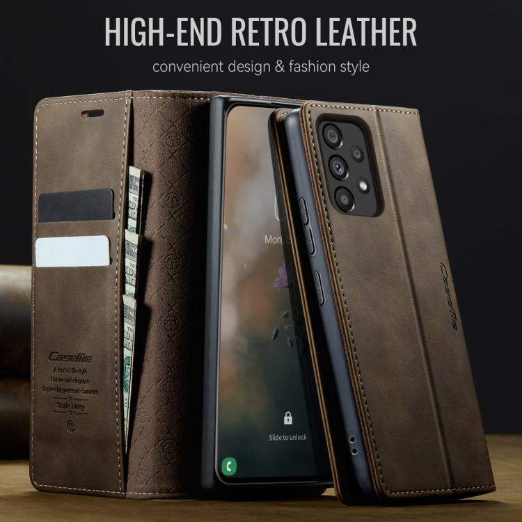 Funda para Samsung Galaxy A53 CaseMe 033 con forro de piel de becerro, microfibra y bloqueo RFID (café)