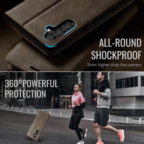 Funda para Samsung Galaxy A54 CaseMe 033 con forro de piel de becerro, microfibra y bloqueo RFID (café)